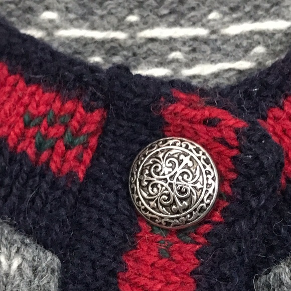 LL Bean Made In USA Vintage Wool Snowflake Button Cardigan Sweater Womens Medium - Picture 7 of 10
